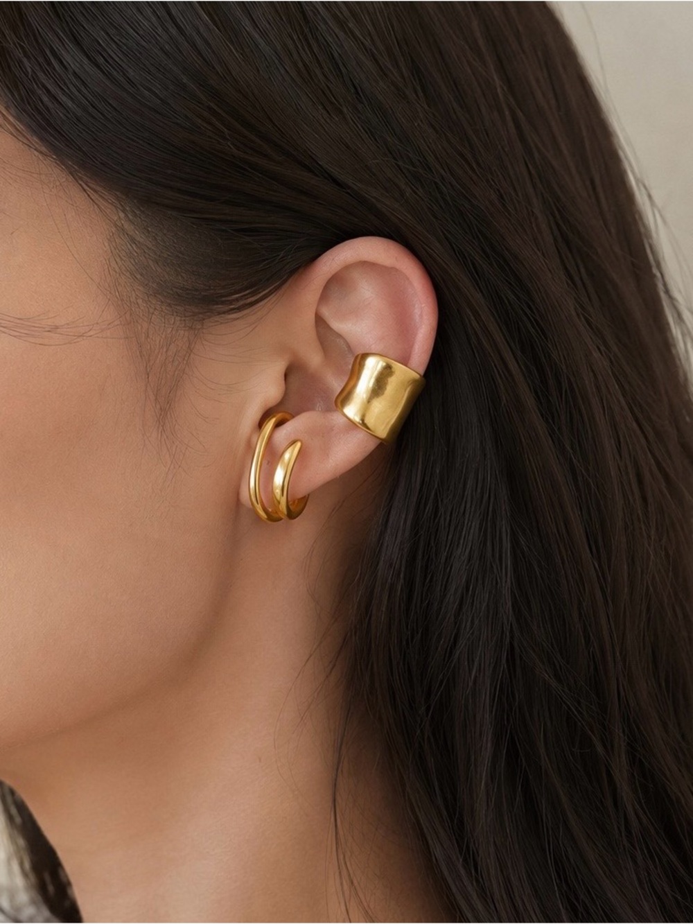 Gold Tone Two Piece Statement Ear Cuff Set